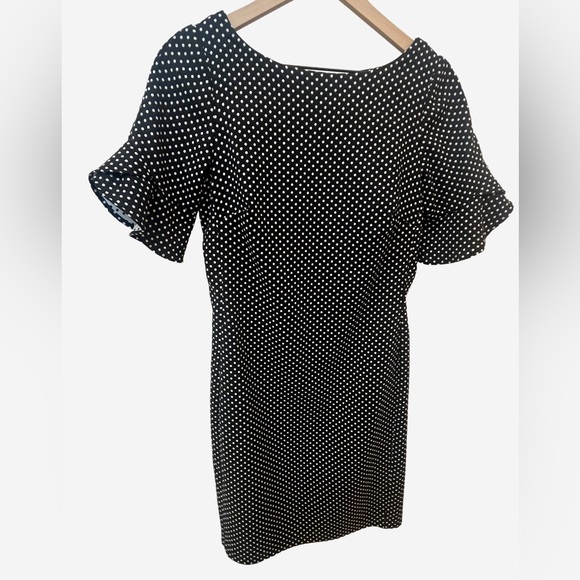 Karl Lagerfeld Black and White Polka Dot pencil Sheath Dress Flared Sleeves 8 - Picture 1 of 7